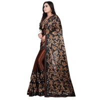 Women's Lycra Blend Saree with Blouse (Coffee, 5-6 Mtrs) - Coffee