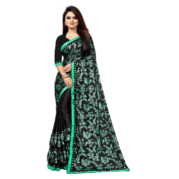 Women's Lycra Blend Saree with Blouse (Green, 5-6 Mtrs) - Green