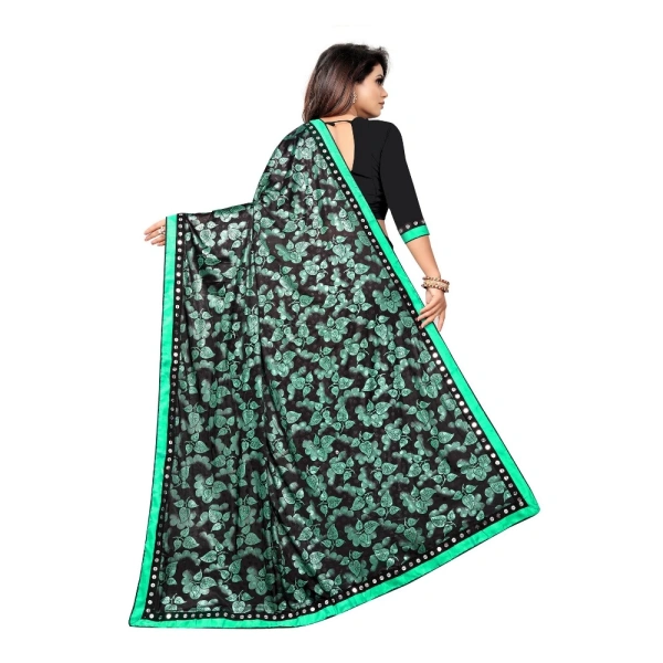 Women's Lycra Blend Saree with Blouse (Green, 5-6 Mtrs) - Green