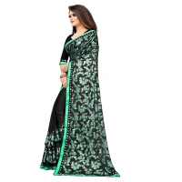 Women's Lycra Blend Saree with Blouse (Green, 5-6 Mtrs) - Green