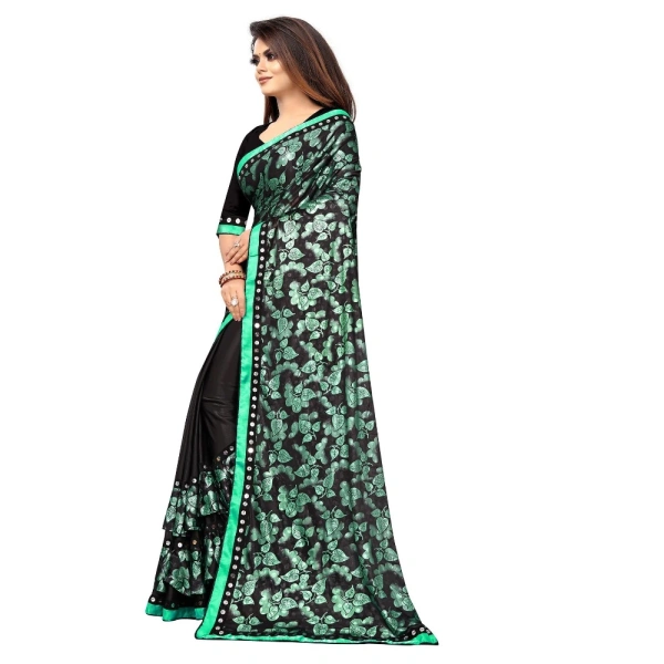Women's Lycra Blend Saree with Blouse (Green, 5-6 Mtrs) - Green