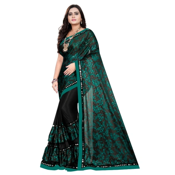 Women's Lycra Blend Saree with Blouse (Green, 5-6 Mtrs) - Green