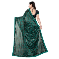 Women's Lycra Blend Saree with Blouse (Green, 5-6 Mtrs) - Green
