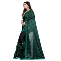 Women's Lycra Blend Saree with Blouse (Green, 5-6 Mtrs) - Green