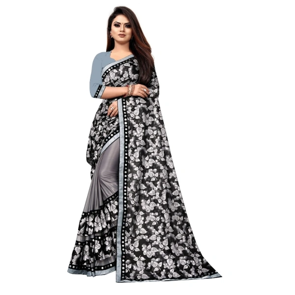 Women's Lycra Blend Saree with Blouse (Grey, 5-6 Mtrs) - Grey