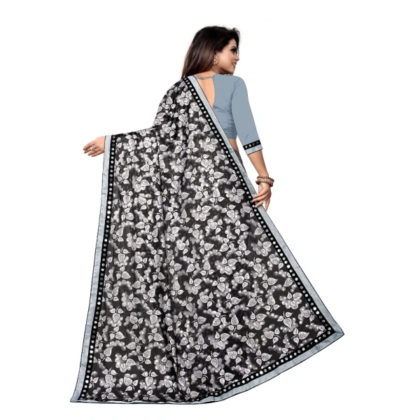 Women's Lycra Blend Saree with Blouse (Grey, 5-6 Mtrs) - Grey