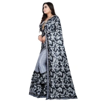 Women's Lycra Blend Saree with Blouse (Grey, 5-6 Mtrs) - Grey