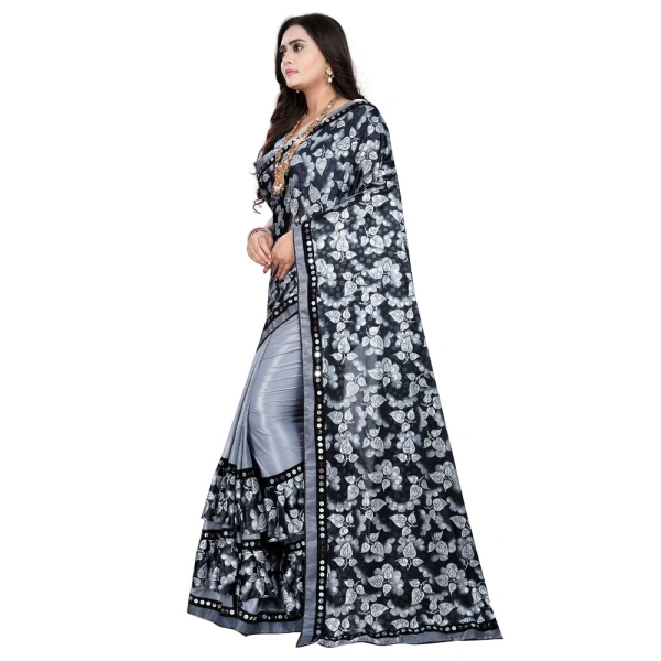 Women's Lycra Blend Saree with Blouse (Grey, 5-6 Mtrs) - Grey
