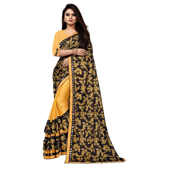 Women's Lycra Blend Saree with Blouse (Mustard, 5-6 Mtrs) - Mustard