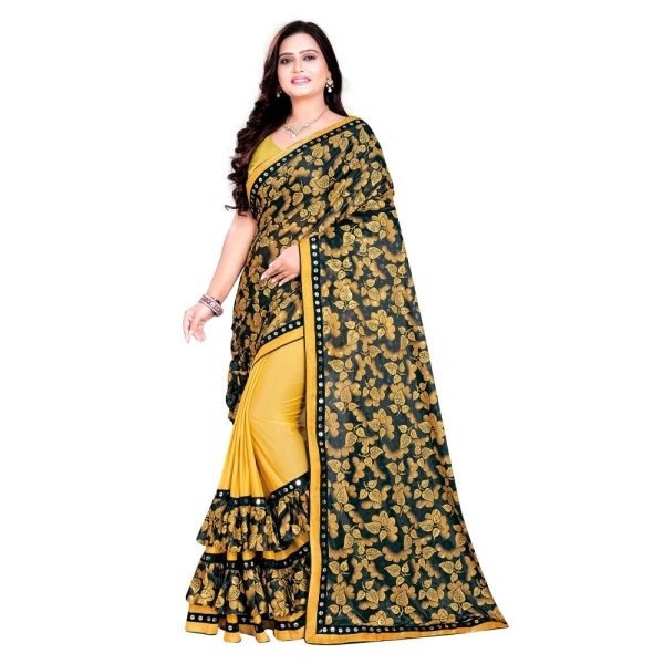 Women's Lycra Blend Saree with Blouse (Mustard, 5-6 Mtrs) - Mustard