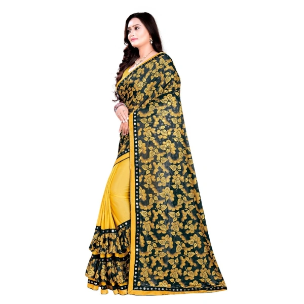 Women's Lycra Blend Saree with Blouse (Mustard, 5-6 Mtrs) - Mustard