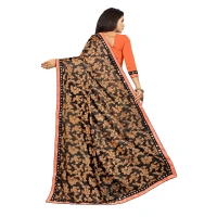 Women's Lycra Blend Saree with Blouse (Orange, 5-6 Mtrs) - Orange