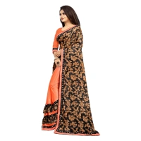 Women's Lycra Blend Saree with Blouse (Orange, 5-6 Mtrs) - Orange
