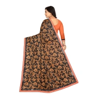 Women's Lycra Blend Saree with Blouse (Orange, 5-6 Mtrs) - Orange