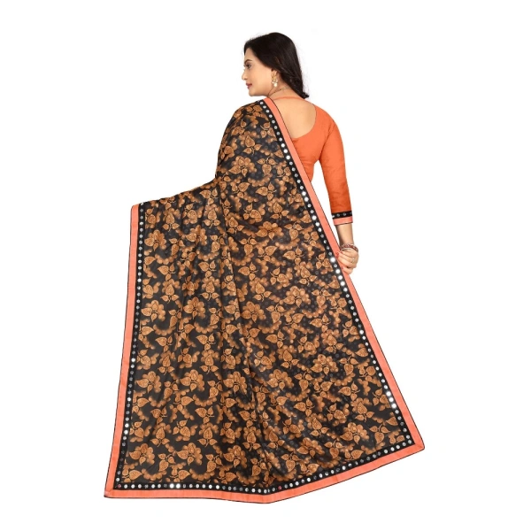 Women's Lycra Blend Saree with Blouse (Orange, 5-6 Mtrs) - Orange