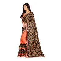 Women's Lycra Blend Saree with Blouse (Orange, 5-6 Mtrs) - Orange