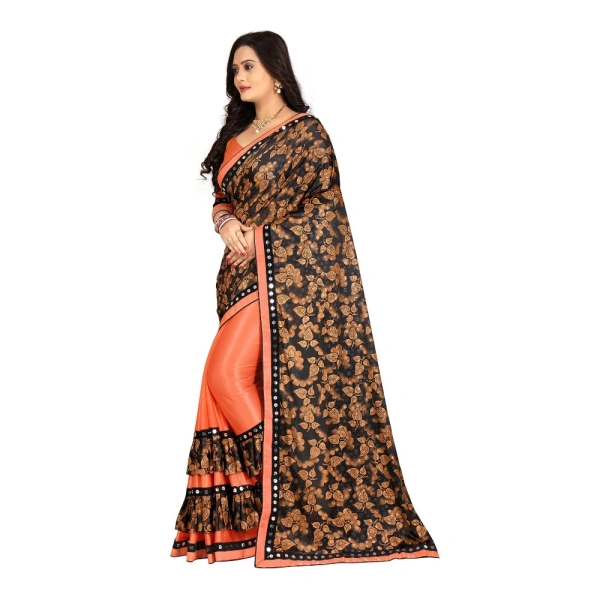 Women's Lycra Blend Saree with Blouse (Orange, 5-6 Mtrs) - Orange