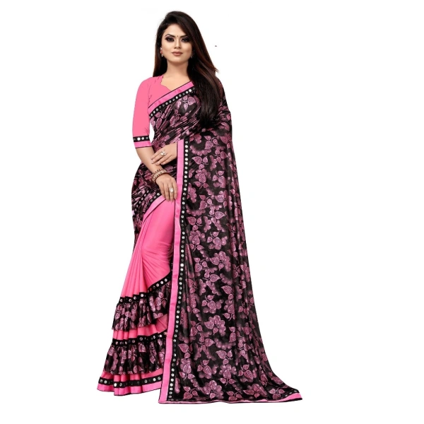 Women's Lycra Blend Saree with Blouse (Pink, 5-6 Mtrs) - Pink