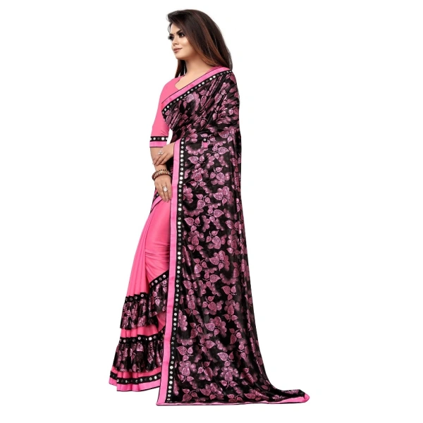 Women's Lycra Blend Saree with Blouse (Pink, 5-6 Mtrs) - Pink
