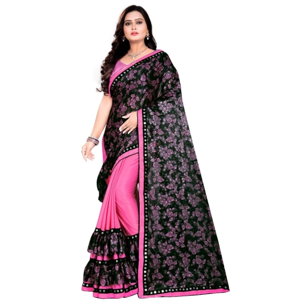 Women's Lycra Blend Saree with Blouse (Pink, 5-6 Mtrs) - Pink