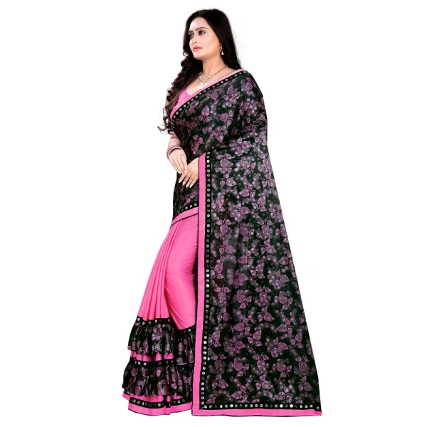 Women's Lycra Blend Saree with Blouse (Pink, 5-6 Mtrs) - Pink