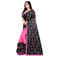 Women's Lycra Blend Saree with Blouse (Pink, 5-6 Mtrs) - Pink