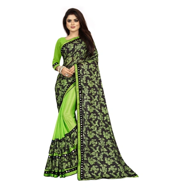 Women's Lycra Blend Saree with Blouse (Pista, 5-6 Mtrs) - Pista
