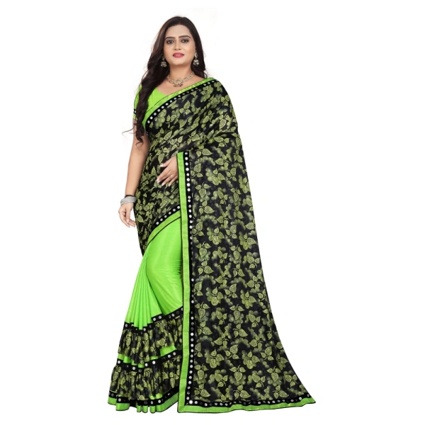 Women's Lycra Blend Saree with Blouse (Pista, 5-6 Mtrs) - Pista