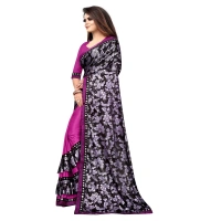 Women's Lycra Blend Saree with Blouse (Purple, 5-6 Mtrs) - Purple