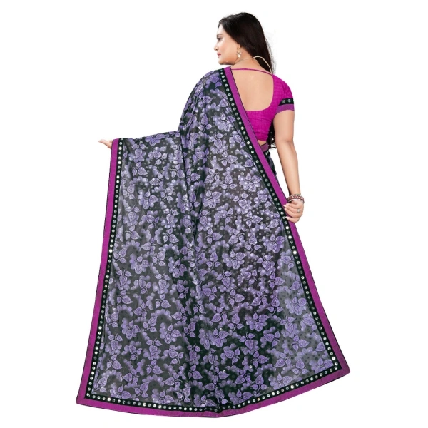 Women's Lycra Blend Saree with Blouse (Purple, 5-6 Mtrs) - Purple
