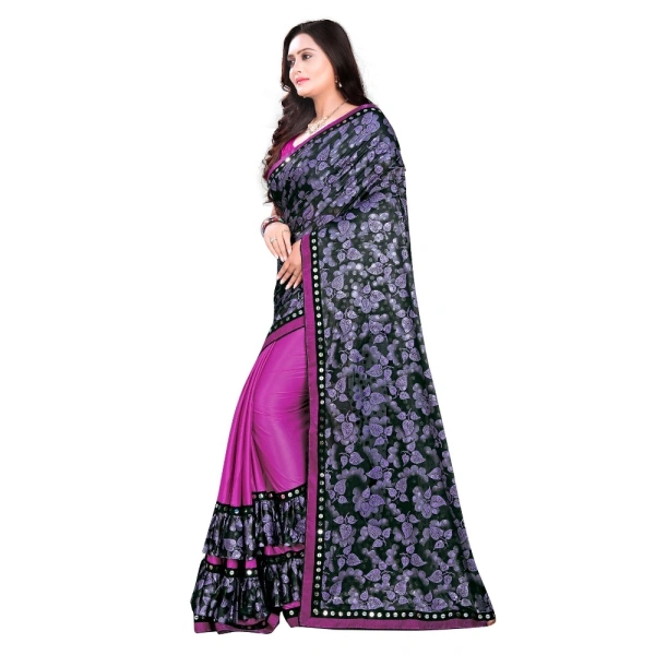 Women's Lycra Blend Saree with Blouse (Purple, 5-6 Mtrs) - Purple