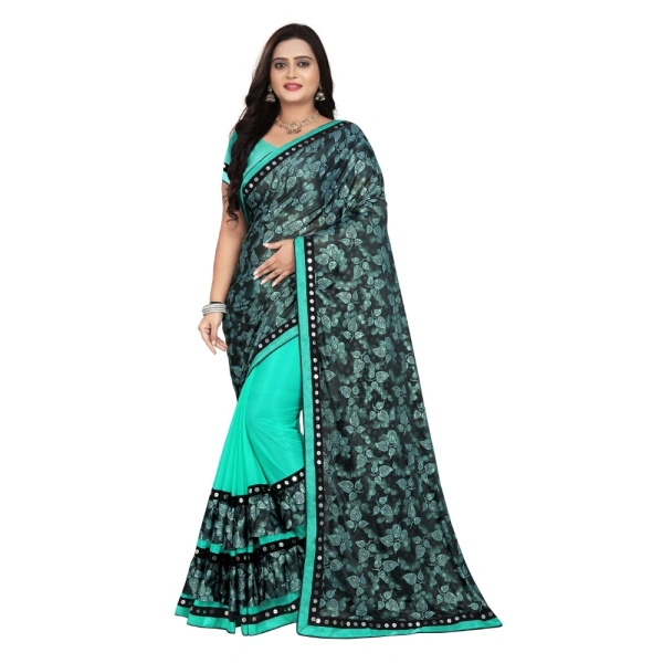 Women's Lycra Blend Saree with Blouse (Rama, 5-6 Mtrs) - Rama