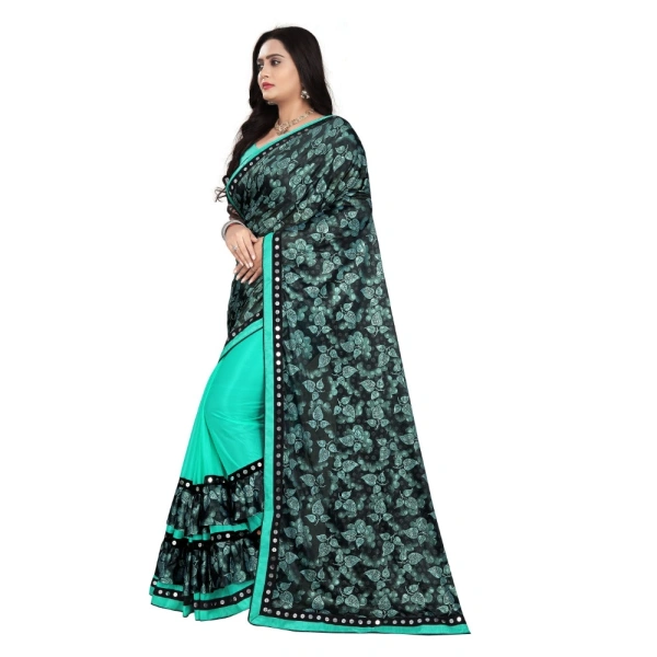 Women's Lycra Blend Saree with Blouse (Rama, 5-6 Mtrs) - Rama