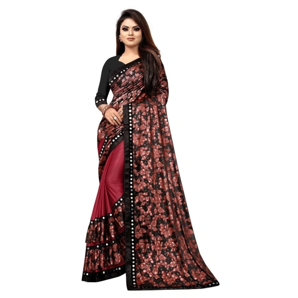 Women's Lycra Blend Saree with Blouse (Red, 5-6 Mtrs) - Red
