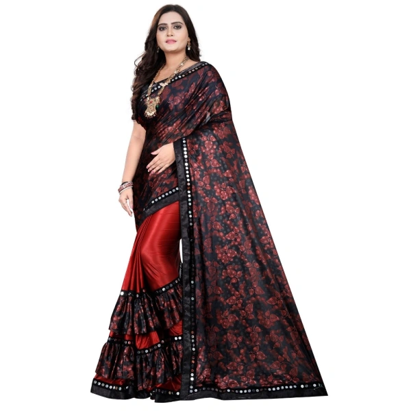 Women's Lycra Blend Saree with Blouse (Red, 5-6 Mtrs) - Red