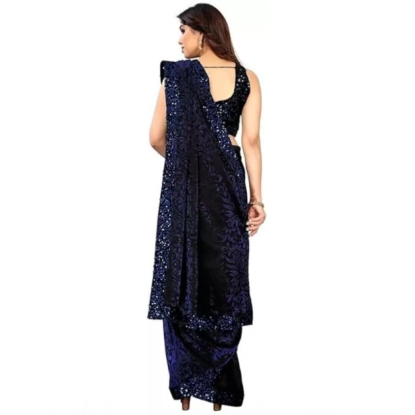 Women's Lycra Floral Saree With Unstitched Blouse (Blue, 5.5 Mtr) - Blue