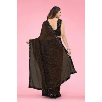 shopnav's Women's Lycra Floral Saree With Unstitched Blouse (Brown, 5.5 Mtr) - Brown