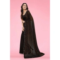shopnav's Women's Lycra Floral Saree With Unstitched Blouse (Brown, 5.5 Mtr) - Brown