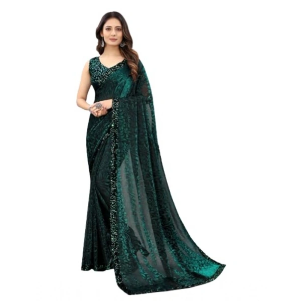Women's Lycra Floral Saree With Unstitched Blouse (Green, 5.5 Mtr) - Green