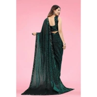 Women's Lycra Floral Saree With Unstitched Blouse (Green, 5.5 Mtr) - Green