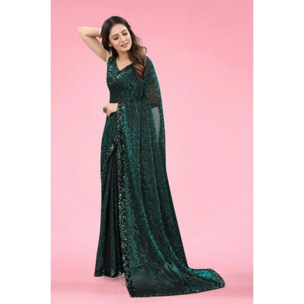 Women's Lycra Floral Saree With Unstitched Blouse (Green, 5.5 Mtr) - Green