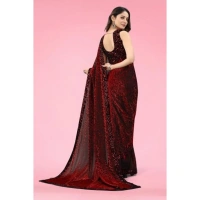 Women's Lycra Floral Saree With Unstitched Blouse (Maroon, 5.5 Mtr) - Maroon