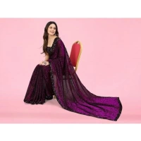 Women's Lycra Floral Saree With Unstitched Blouse (Wine, 5.5 Mtr) - Wine
