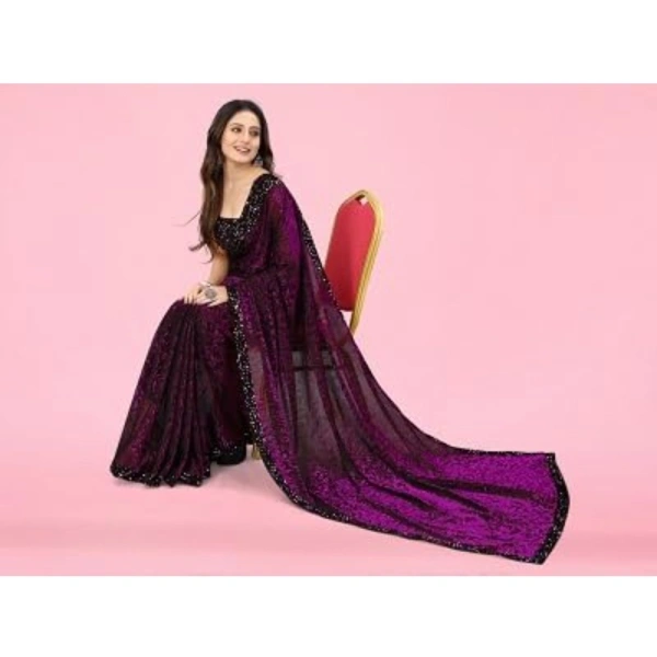 Women's Lycra Floral Saree With Unstitched Blouse (Wine, 5.5 Mtr) - Wine