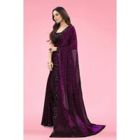 Women's Lycra Floral Saree With Unstitched Blouse (Wine, 5.5 Mtr) - Wine