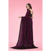 Women's Lycra Floral Saree With Unstitched Blouse (Wine, 5.5 Mtr) - Wine