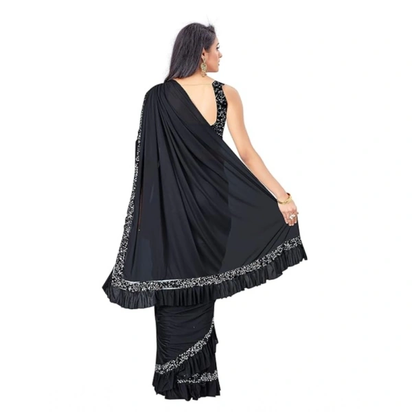 shopnav's Women's Lycra Solid Saree With Unstitched Blouse (Black, 5.5 Mtr) - Black