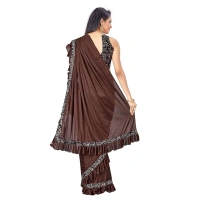 Women's Lycra Solid Saree With Unstitched Blouse (Brown, 5.5 Mtr) - Brown