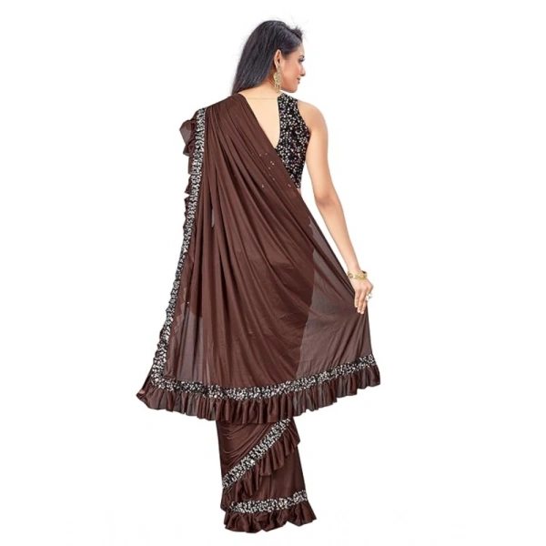 Women's Lycra Solid Saree With Unstitched Blouse (Brown, 5.5 Mtr) - Brown