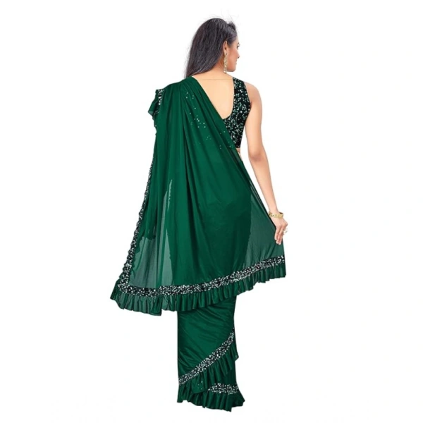 Women's Lycra Solid Saree With Unstitched Blouse (Green, 5.5 Mtr) - Green